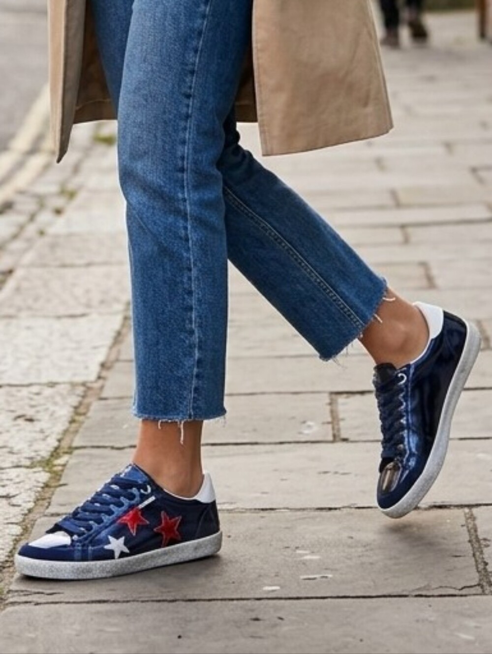 SUPERDRY Metallic Navy Super Sleek Vegan Sneakers Red & Silver Star Design